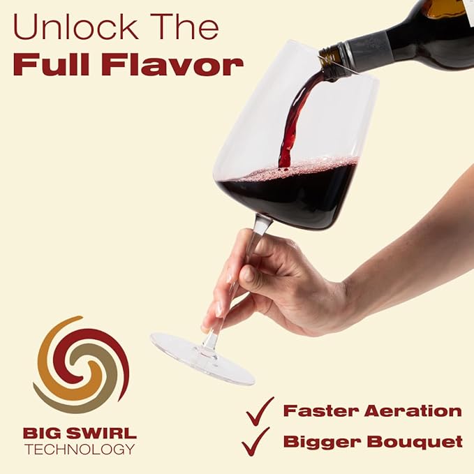 Goliath Giant Wine Glass - Premium Crystal Wine Glasses Set of 2 - Fits Entire 750 ml Bottle