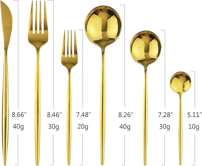 24Pcs Gold Mirror Silverware Flatware Set, 18/0 Stainless Steel Cutlery Set Utensils Kitchen Dinnerware Include Knife Fork Spoon and Teaspoon, Service for 4