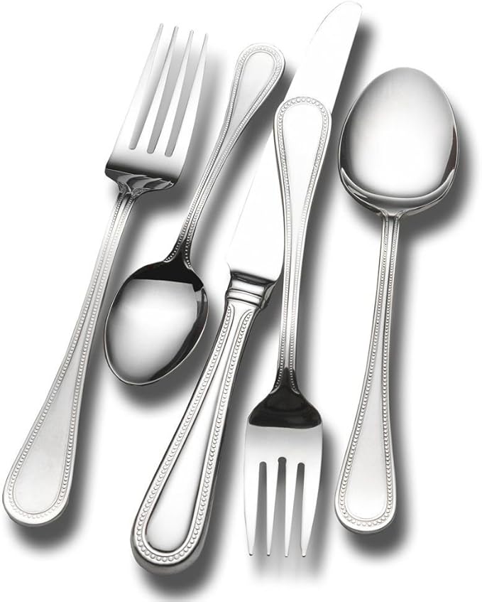 Wallace Continental Bead 65-piece silverware set, 18/10 stainless steel cutlery set for 12, inlcludes 5-piece serving utencils set