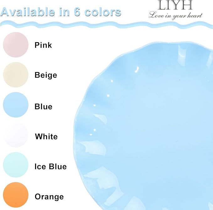 LIYH 20 Pcs 10 Inch Light Blue Plastic Plates Reusable - Unbreakable Scalloped Dinner Plates for Baby Shower Party Outdoor Picnics Dishwasher Safe BPA Free