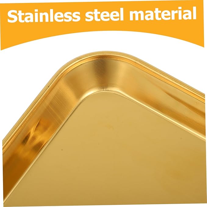 Ciieeo 2pcs Stainless Steel Food Trays Baking Small Square Metal Dinner Plates Gold Serving Tray for Appetizer Cookie