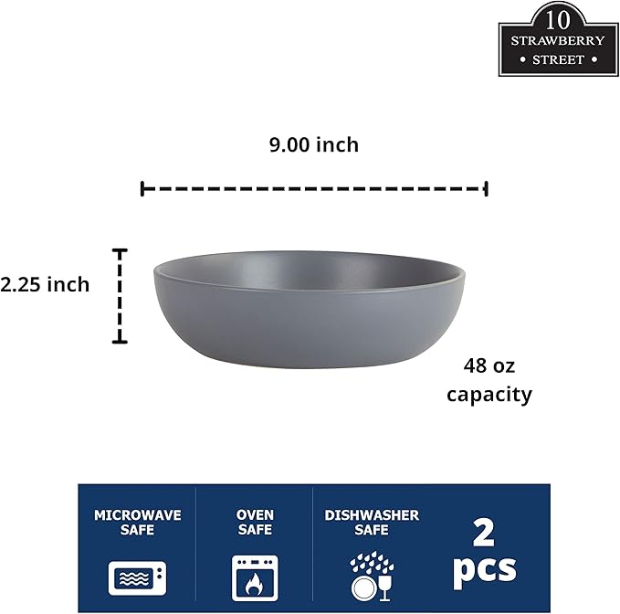 10 Strawberry Street Wazee Matte 9"/48oz Serving Bowl, Set of 2, Charcoal