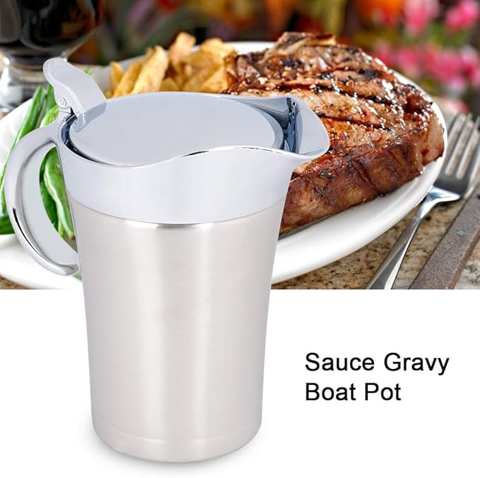Stainless Steel Double Insulated Gravy Bowl - Sauce Jug with Hinged Lid, Ideal for Gravy or Cream (Large Size 750ml)