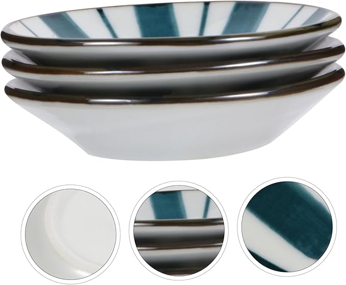 3pcs Ceramic Seasoning Dish Japanese Style Plates for Dipping Sauces Appetizers and Spices - Tableware for Family and Picnics