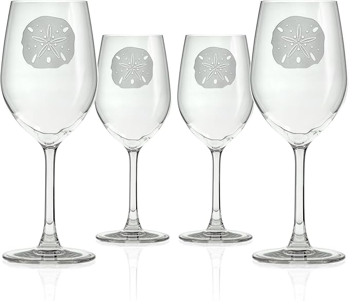 Rolf Glass Sand Dollar White Wine Glass | 12 ounce Stemmed Wine Glasses | Set of 4 | Lead-Free and Diamond-Wheel-Engraved Glass | Made in the USA