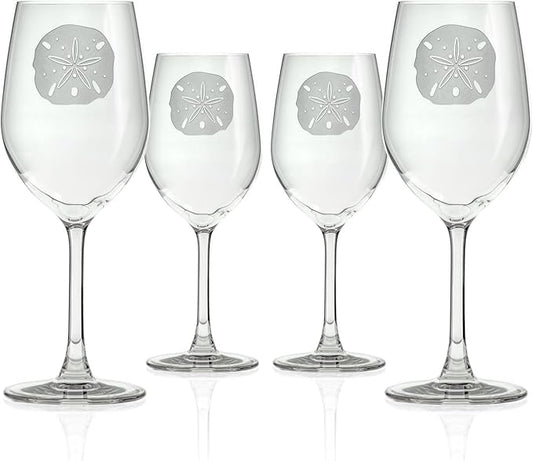 Rolf Glass Sand Dollar White Wine Glass | 12 ounce Stemmed Wine Glasses | Set of 4 | Lead-Free and Diamond-Wheel-Engraved Glass | Made in the USA