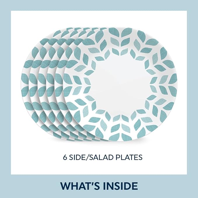 Corelle Global Collection Vitrelle 6-Piece Dinner Lunch Set, Triple Layer Recycled Glass, Lightweight Eco-Friendly Round 8-1/2-Inch Plates Set, Northern Pines