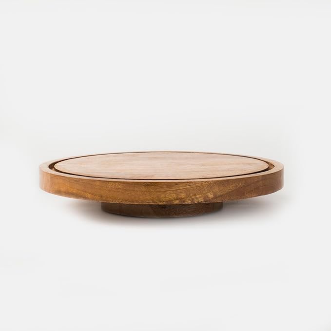 Mela Artisans Wooden Cake Stand 12" x 1.5" | Lazy Susan Rotating Turntable Design | Mango Wood | Cupcake & Dessert Stand | Cake Display for Home Decor | Dining Table | Pastries