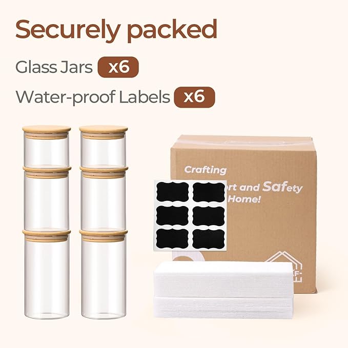 Comsaf Glass Storage Containers With Lids Set Of 6 (0.6qt/1qt/1.5qt),Glass Pantry Storage Containers, Glass Jars With Lid, Glass Canisters For Kitchen Flour Cereal Sugar Tea Coffee Beans Snacks