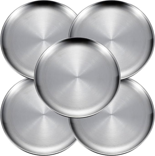 Small Stainless Steel Plates,5 Pcs 5.5 Inchs Dinner Dishes Plates Camping Plate,Perfect for Snack Candy Cake Dessert Fruit Camping Etc Reusable and Dishwasher Safe (5, 5.5 inches)
