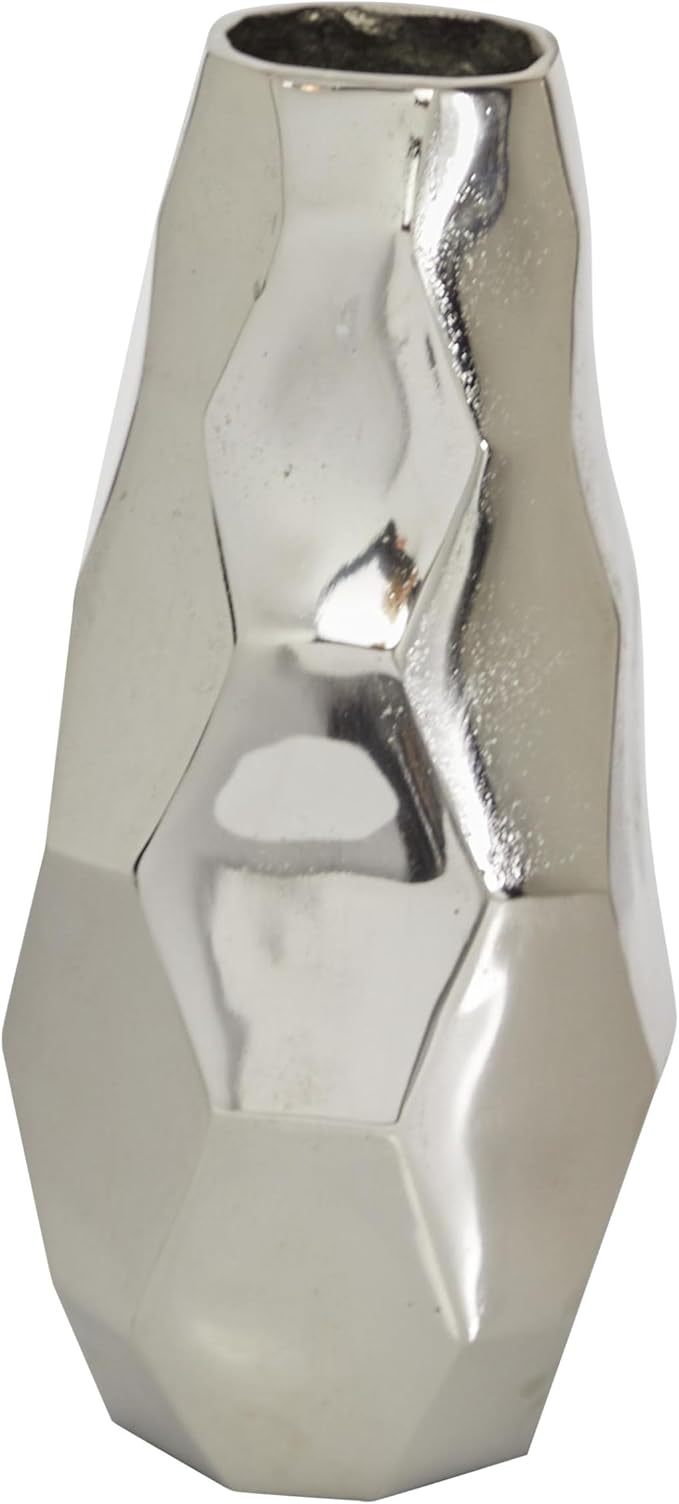 Deco 79 Aluminum Metal Decorative Vase Geometric Centerpiece Vase, Flower Vase for Home Decoration 7" x 7" x 15", Silver (Pack of 2)