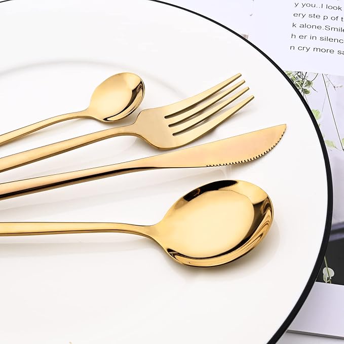 40 Pcs Mirror Polish Silverware Set, Large Set 18/10 Stainless Steel Flatware Cutlery Set For Home Daily Use/Wedding Party/Restaurant, Utensils Set Service For 10 (Gold)