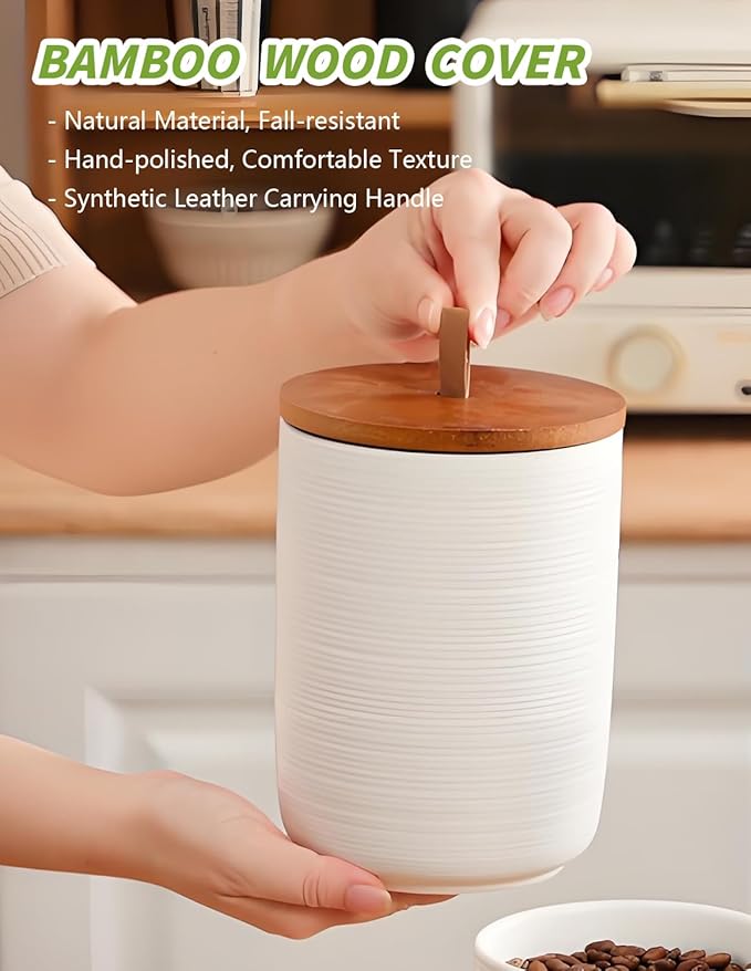 Ceramic Canister with Airtight Seal Lid, Kitchen Canisters for Countertop, White Food Storage Jar for Flour, Coffee Bean, Sugar, Tea, Spices and More, Home Decor (800ml/27.05oz)