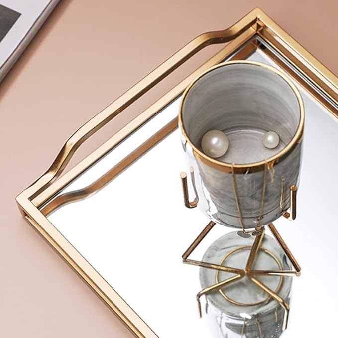 Serving Tray Metal Food Trays For Coffee Table Mirrored Tray With Handle Decorative Tray For Home Food Tray Kitchen Decor
