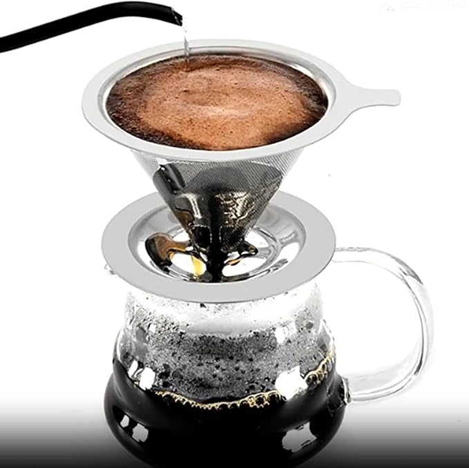 Pour Over Coffee Dripper, Metal Cone Filter,Stainless Steel Coffee Filter, Reusable Paperless Coffee Filter, Single Cup Coffee Maker, Pour Over Coffee Maker 1-3 Cup