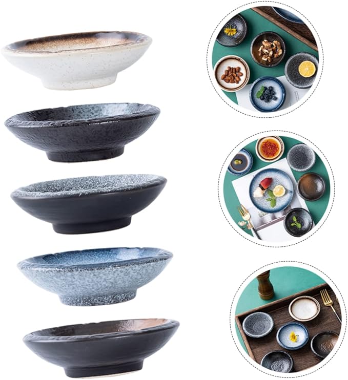 PRETYZOOM 5Pcs Ceramic Sauce Dishes Set Assorted Color Condiment Plates Small Seasoning Dishes for Appetizers Versatile for Dipping and Serving
