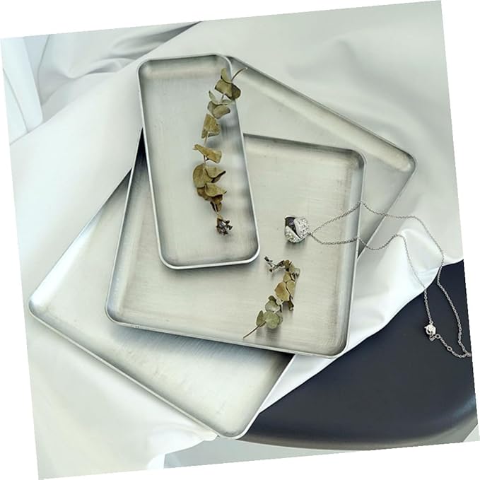 PRETYZOOM Retro Storage Tray Silver Serving Tray Handles Food Storage Plate for Pastry Desserts