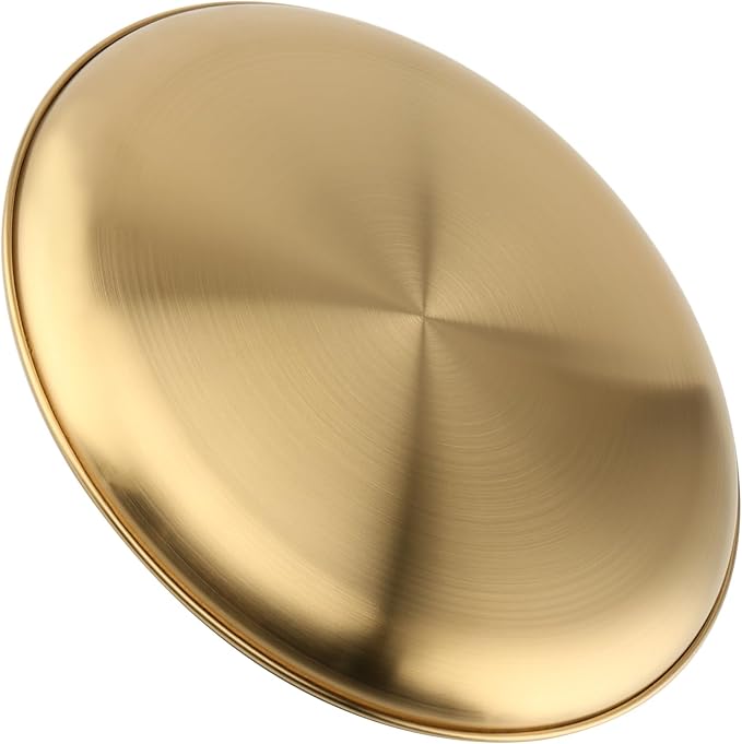 MOUYAT 10 PCS 8 Inch Large Stainless Steel Plate, 20cm Round Dinner Metal Plates, Metal Salad Steak Plates Reusable Dinner Dish for Eating Serving Camping Outdoor BBQ Home Kitchen, Frosted Gold