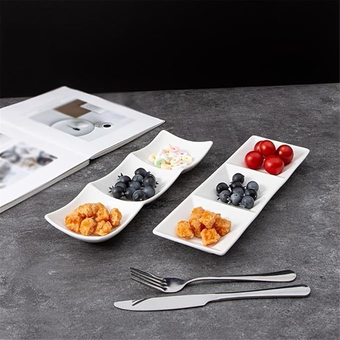 Sauce Dish 1PC Rectangular White Ceramic Plate Stackable Appetizer Snack Dip Plate Snack Plate