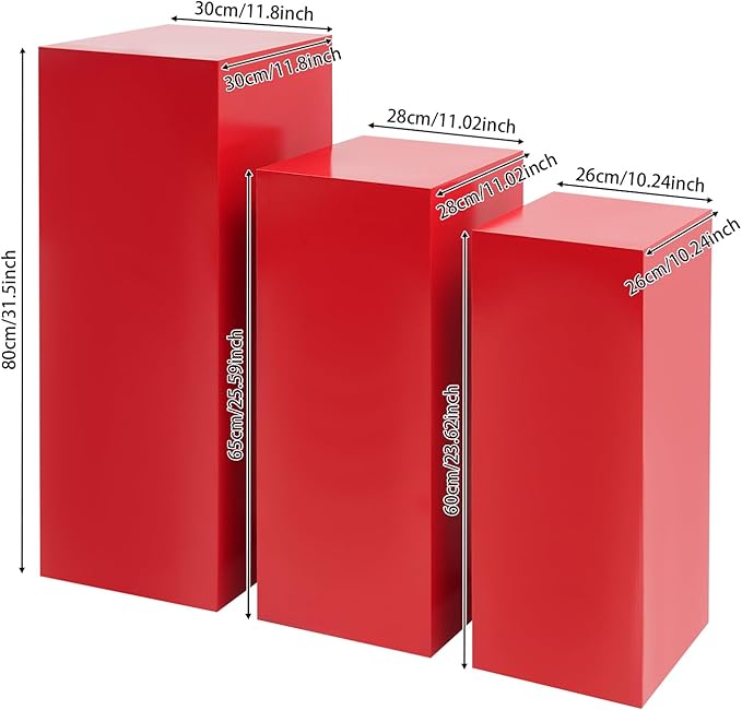 Eapmic Pedestal Stands for Party, Cake Pedestal Stand, Dessert Table Display Plinth Pillars, Sculpture Display Column Decoration Cube for Wedding Birthday (Red, Square-6Pcs(31.49"+25.59"+23.62"))