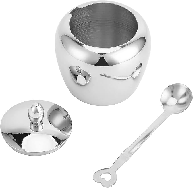Sugar Bowl with Lid and Spoon 304 Stainless Steel Sugar Canister for Home Kitchen