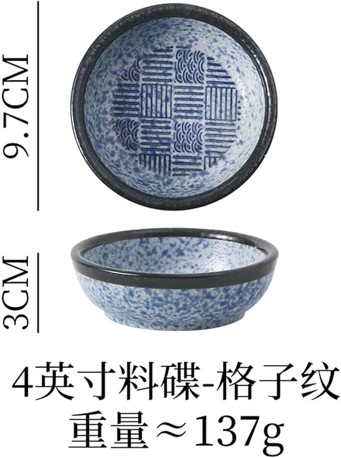 Japanese household ceramics simple underglaze color creative personality exquisite dish -4 inch round dish (plaid)
