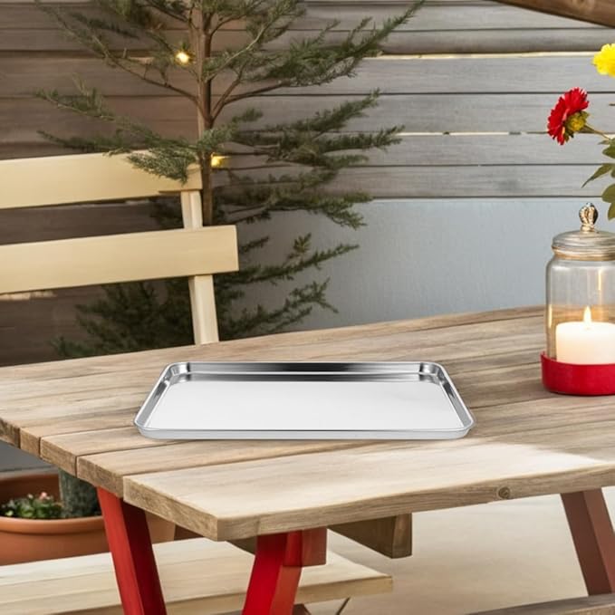 Healifty 2pcs Stainless Steel Steaming Tray Chinese Liangpi Steamer Pan Rectangular Serving Tray Platter Easy Clean Modern Minimalist Style