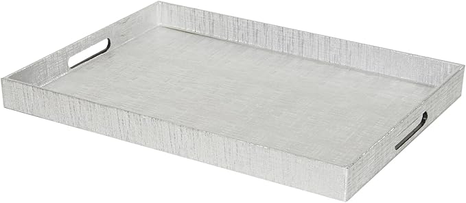 Home Basics Elegant Serving Tray with Handles (Silver), 13.75" x 18.75" x 1.65"