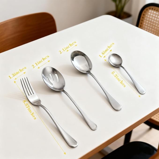 8 Pcs Stainless Steel Serving Utensil Large Spoons Forks Tongs, Ice Suger Tongs, Cake Server，Butter Knife for Hostess Buffet Catering Banquet Party，Silver