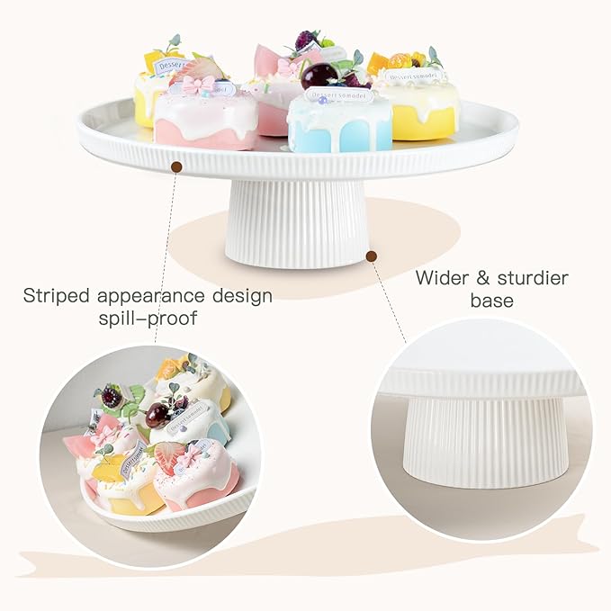 10 Inch Ceramic Cake Stand for Weddings & Birthdays, Elegant Dessert Display Stand with Non-Slip Base, White Party Cake Plate for Baby Shower, Cupcakes, and Dessert Table Décor