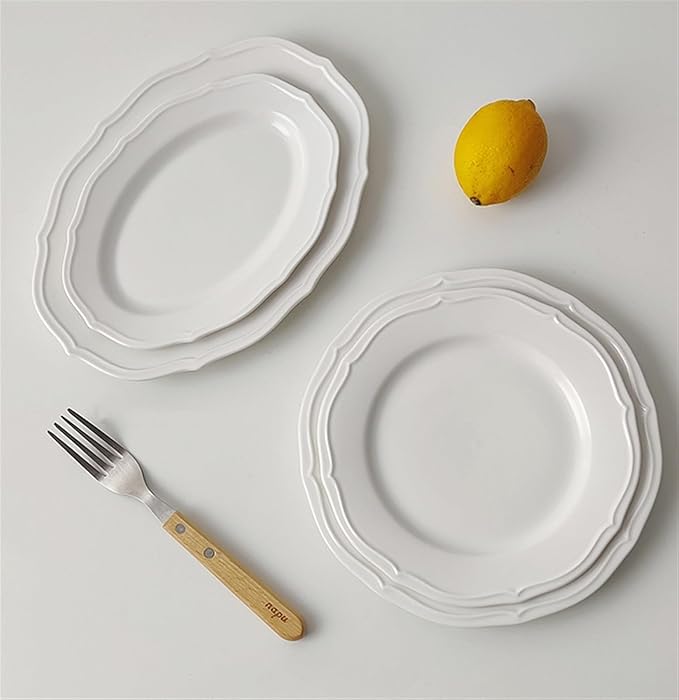 Dessert Plates Retro Lace Plate Simple Dinner Ceramic Salad Breakfast Dessert Home Restaurant Cafe Dinner Tableware(A,Large)