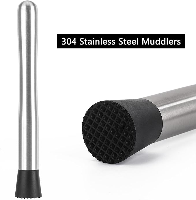 Muddlers for Cocktail Mixing Spoon Set of 10, 9.8 Inch Muddlers 304 Stainless Steel Fruit Crusher Mixing Spoon Ice Crusher for Bar Party and Home