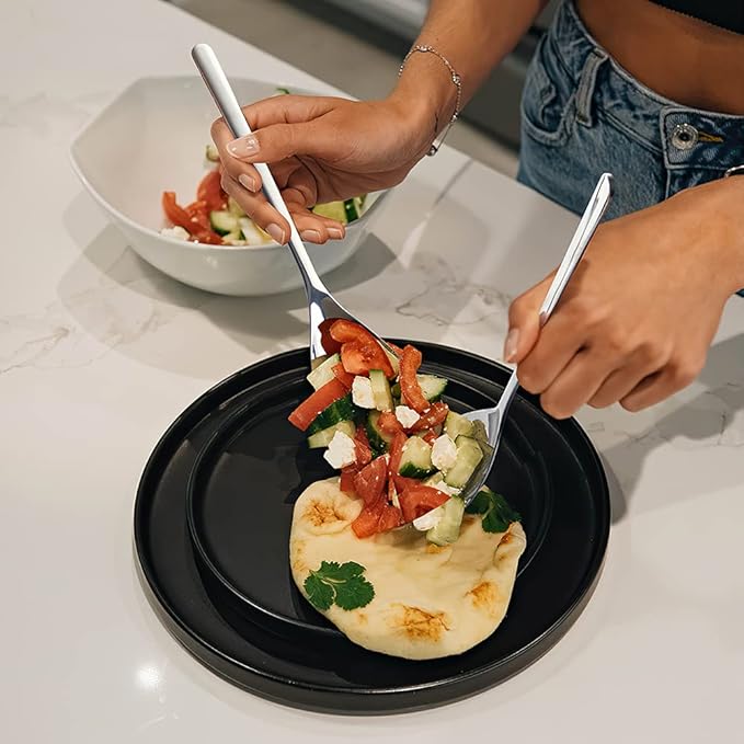 6-Piece Slotted & Solid Serving Spoons Set, 9.4 Inch Stainless Steel Perforated Serving Spoons for Vegetables, Salad, Pasta, 3 Tablespoons, 3 Slotted Spoons