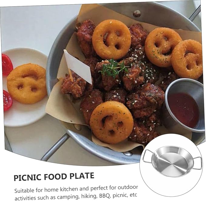 Garneck Stainless Steel Dinner Plate Food Platter Picnic Plate Silver Serving Tray Handles