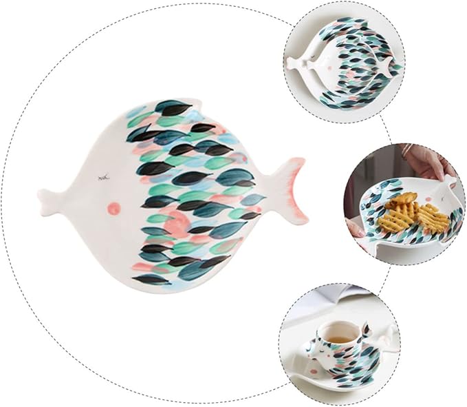 Dipping Bowls,Ceramic Serving Dishes,Food Serving Tray,Fish Shaped Ceramic Plate Appetizer Plates Meat Platter Fruits Plate Ceramic Serving Platter