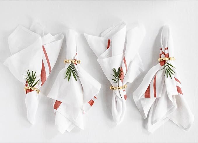 Solino Home Linen Dinner Napkins Set of 4-100% Pure Linen French Stripe Red and White Napkins 20 x 20 Inch for Christmas, Holiday, Winter, New Year