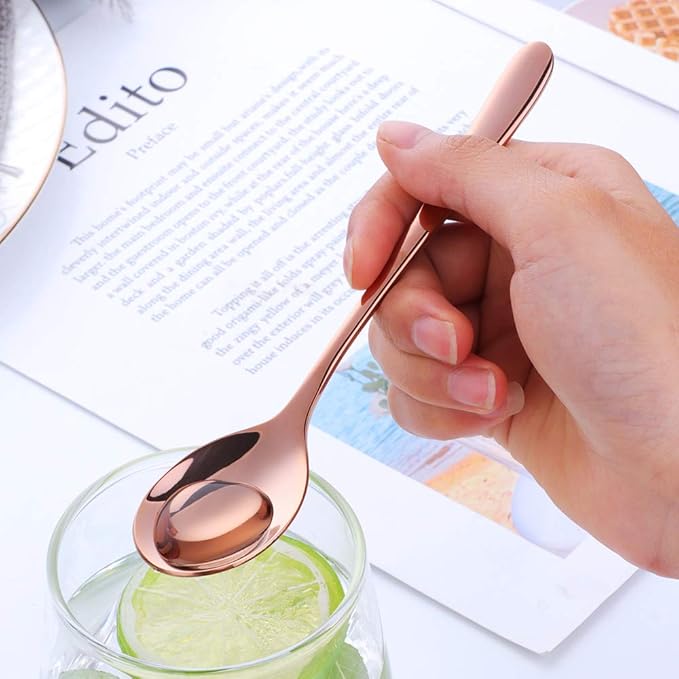 BuyGo 4-Piece Espresso Coffee Spoon 6 Inch Rose Gold Small Teaspoon Copper Mini Spoons for Cake Dessert Appetizer, Dishwasher Safe