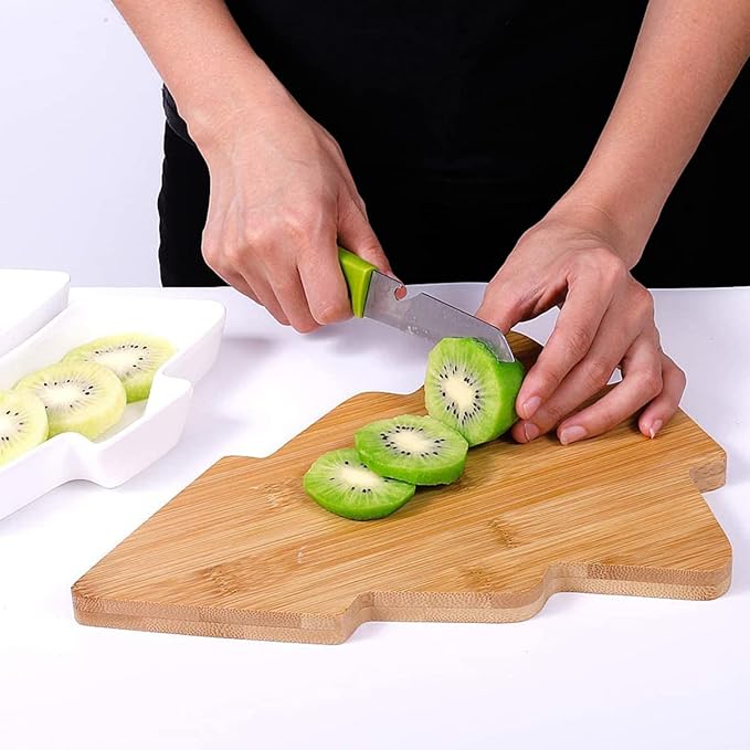 Colorful 10.8 Inches Colorful Snack Appetizer Trays Sets, Christmas Tree Dessert Serving Dishes, Snack Platter, 3 pcs Removable Porcelain Plates with Bamboo Tree Tray