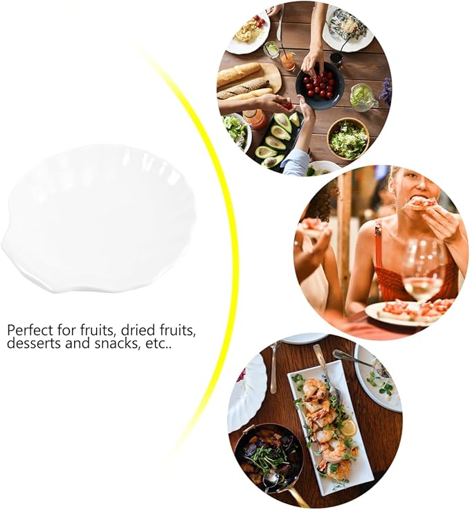 Cabilock 2pcs Ceramic Shell Appetizer Plates, 6 Inch White Scallop Shaped Small Serving Plates for Desserts Salad Snacks Sushi Fruit, Elegant Serving Dish Tableware for Home Use