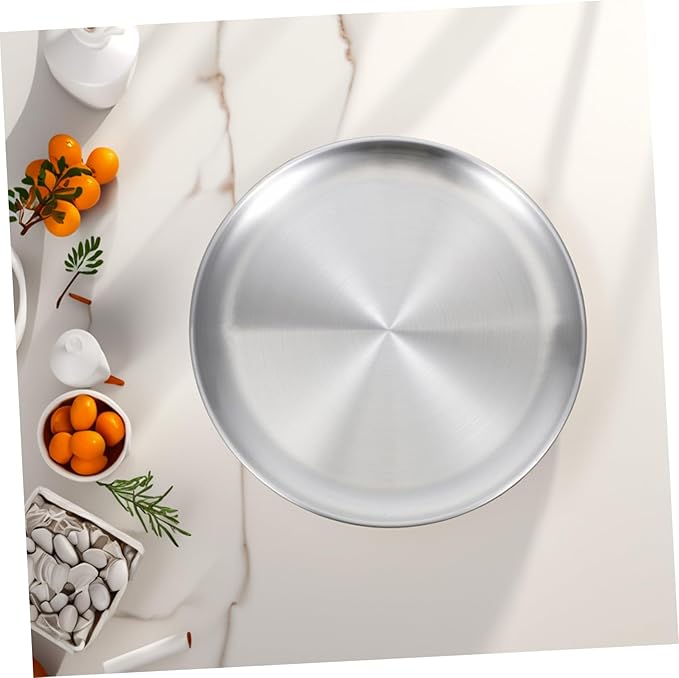 ABOOFAN 1pc Round Stainless Steel Serving Tray Food Platter for Fruits and Cakes Matte Finish for Home Restaurant and Party Use