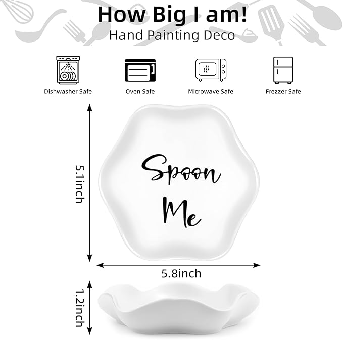 Funny Ceramic Spoon Rest for Kitchen Counter Stove Top, 5.8 Inch Heat-Resistant Utensil Holder for Cooking, Spoons, Ladles, Tongs, Cute Kitchen Decor, Housewarming Gift for Women Men (White)