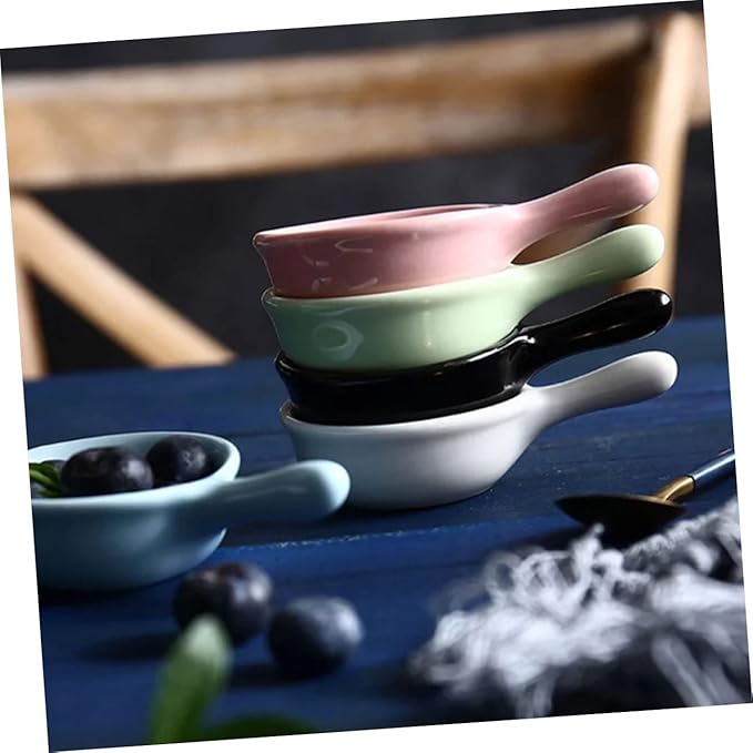 LIFKOME Mini Ceramic Dipping Dish Set Handle Japanese Style Snack and Sauce Plates 4-Piece Appetizer Serving Tray for Fruits and Seasonings