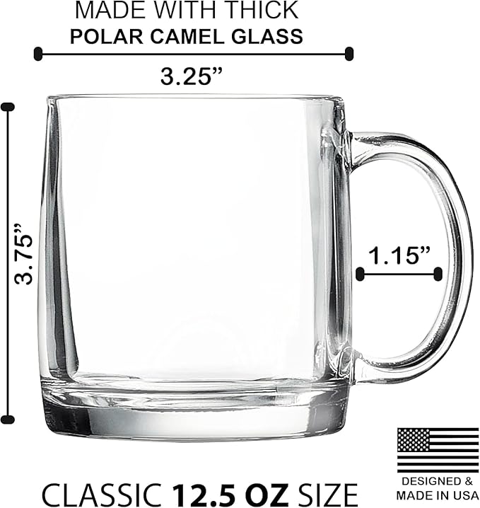 Fish, Personalized 12.5 oz Polar Camel Glass Coffee Desk Mug – Custom Laser Engraved Clear Cup for Tea, Espresso, Latte, Whiskey - Microwave Safe/Made in USA