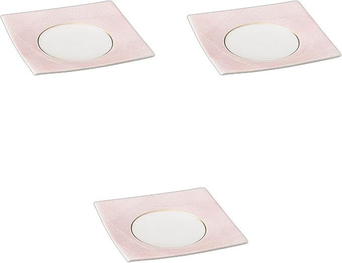 Set of 3, Pink Silver Square Plate, 7.1 x 7.1 x 1.0 inches (18 x 18 x 2.5 cm) | Setomonohonpo Ceramic
