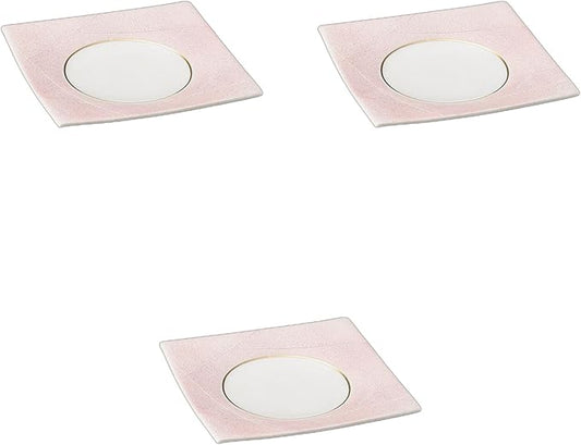 Set of 3, Pink Silver Square Plate, 7.1 x 7.1 x 1.0 inches (18 x 18 x 2.5 cm) | Setomonohonpo Ceramic