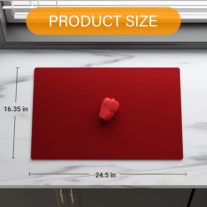 Silicone Counter Mat 40x60cm 2 Pack - High-Temp Resistant, Non-Slip Waterproof Pad for Kitchen Countertops, Sink & Stove (Red)