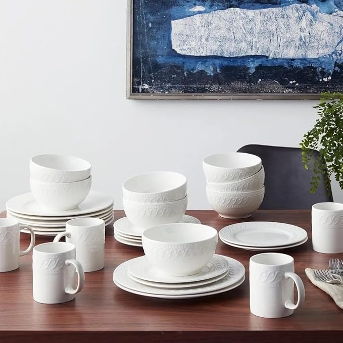 Dinner Plates Set 32 Piece Plate Set Kitchen Tableware Dish Ceramic Dishes to Eat Sets Food Dining Bar Home
