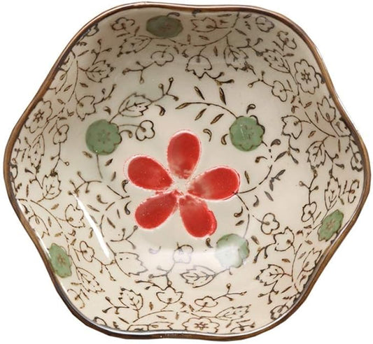 Dinner Plates Appetizer Plates Japanese Style Soy Sauce Dishes Set of 6, Household Ceramic Flower Dishe Serving for Dumpling, Side Dish, Sushi Bowl Sets，A