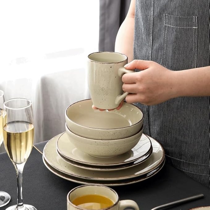 16-Piece Stoneware Ceramic Dinnerware Set with Dinner Plate Dessert Plate 800ml Bowl Mug Tableware Set