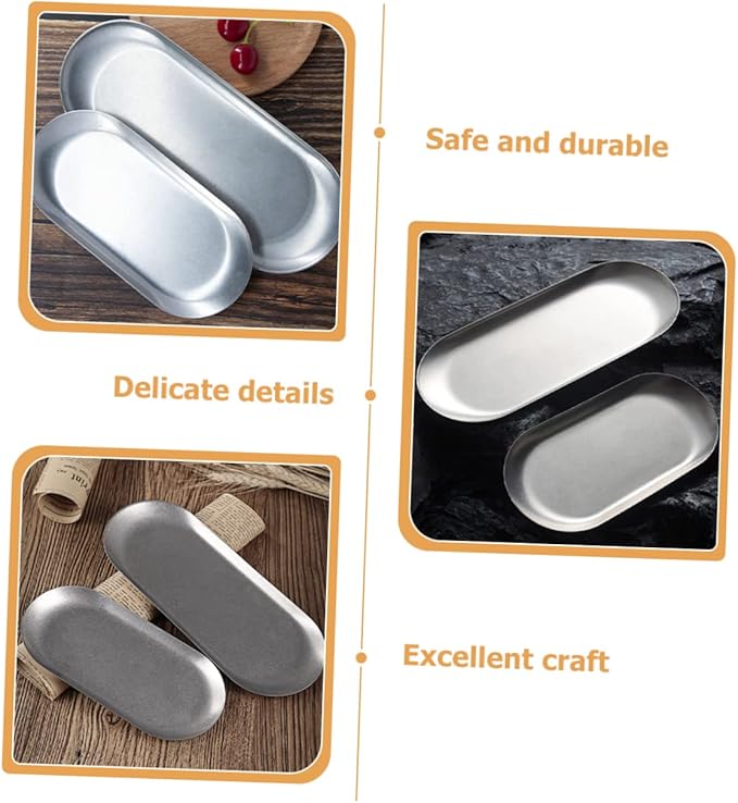 304 Stainless Steel Dinner Plate Set Silver Trays for Serving Chip Dip Serving Platter Vintage Plates for Eating